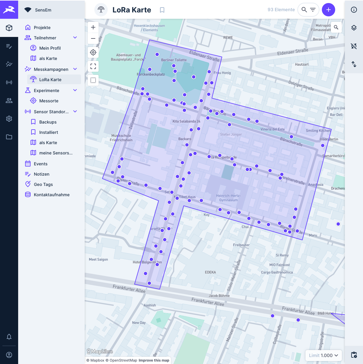 LoRaWAN-Abdeckungskarte der Plattform