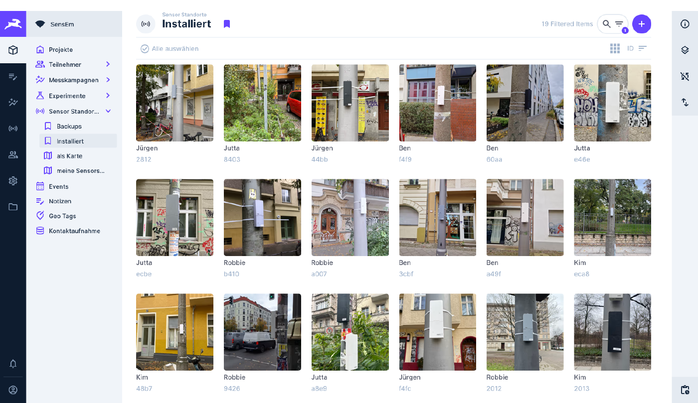 Übersicht der installierten Sensorstandorte mit Standortfotos